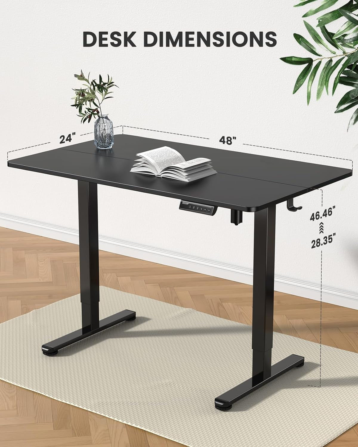 Height Adjustable Electric Standing Desk, 48 X 24 Inches Sit Stand up Desk, Memory Computer Home Office Desk (Black)