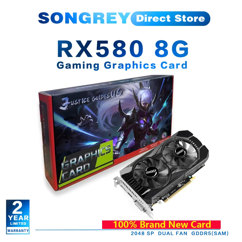 SONGREY Graphics Cards New RX 580 8GB 2048SP 256Bit GDDR5 GPU Mining Video Card RX580 8G Computer Gaming Card Warranty