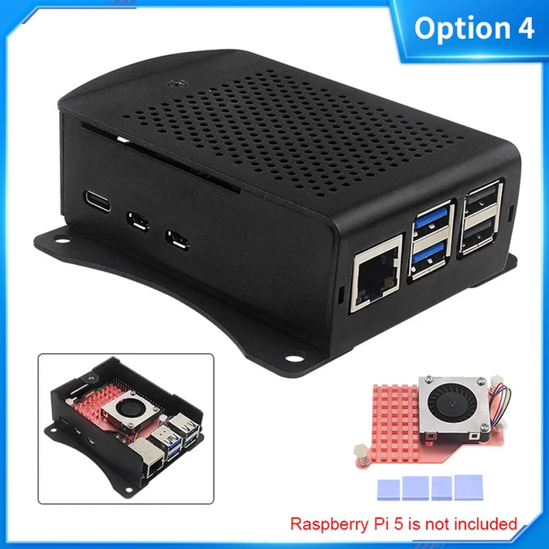 Raspberry Pi 5 Aluminum Alloy Case Metal Shell Optional Aluminum / Copper Heatsink PWM Cooling Fan for Raspberry Pi 5